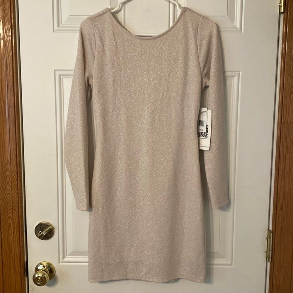 NWT Champagne Gold Girls Night Going Out Bodycon Long Sleeve Formal Dress